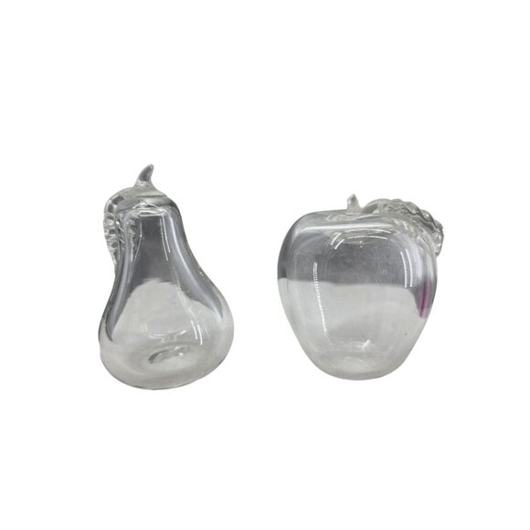 Apple & Pear Clear Glass Figurines  3 Inches - Picture 1 of 10